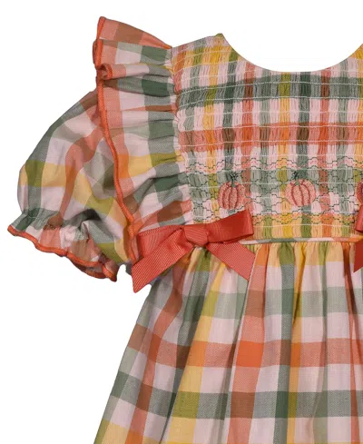 Bonnie Baby Baby Girls Plaid Pumpkin Smocked Dress In Multi