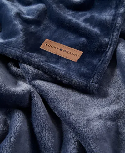 Lucky Brand Solid Plush Throw, 50" X 70" In Blue