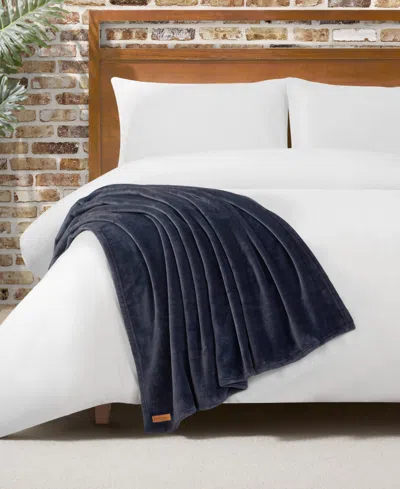 Lucky Brand Solid Plush Throw, 50" X 70" In Blue