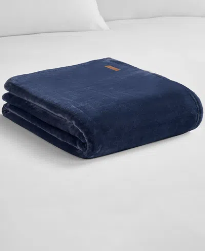 Lucky Brand Solid Plush Throw, 50" X 70" In Blue