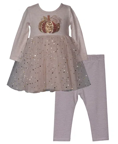 Bonnie Baby Baby Girls 2-piece Top And Leggings Sequin Pumpkin Set In Brown