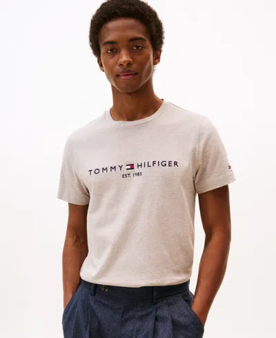 Tommy Hilfiger Men's Embroidered Logo Slim-fit Crewneck T-shirt In White