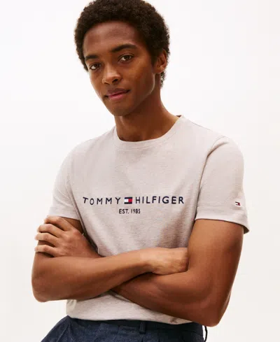 Tommy Hilfiger Men's Embroidered Logo Slim-fit Crewneck T-shirt In White