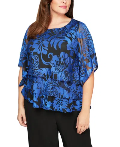 Alex Evenings Plus Size Printed Tiered Top In Blue