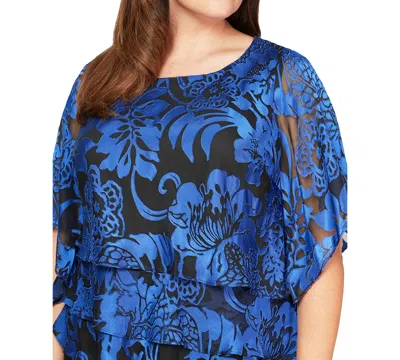 Alex Evenings Plus Size Printed Tiered Top In Blue