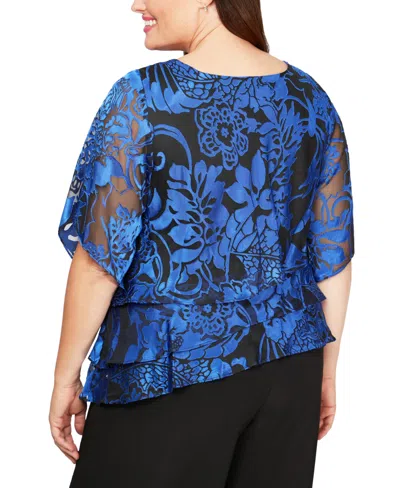 Alex Evenings Plus Size Printed Tiered Top In Blue