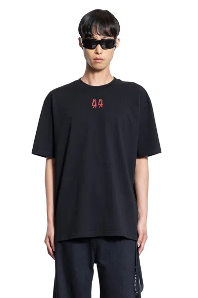 44 Label Group Black Crewneck T-shirt With Logo On The Front And Maxi Logo On The Rear In Cotton Man In Black
