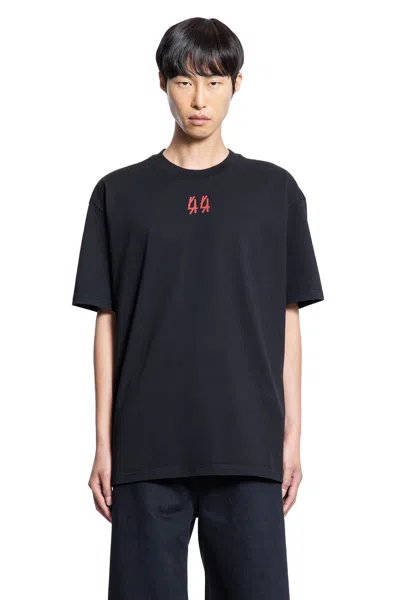 44 Label Group Black Crewneck T-shirt With Logo On The Front And Maxi Logo On The Rear In Cotton Man In Black
