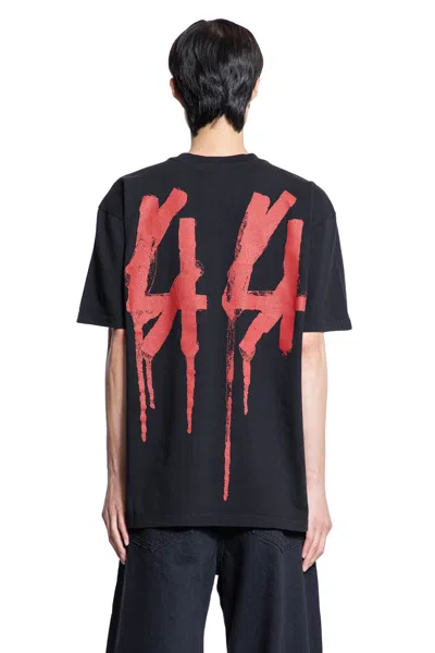 44 Label Group Black Crewneck T-shirt With Logo On The Front And Maxi Logo On The Rear In Cotton Man In Black