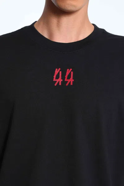 44 Label Group Black Crewneck T-shirt With Logo On The Front And Maxi Logo On The Rear In Cotton Man In Black