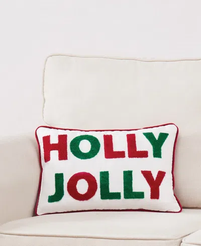 Truly Soft Holly Jolly Decorative Pillow, 12" X 20" In White
