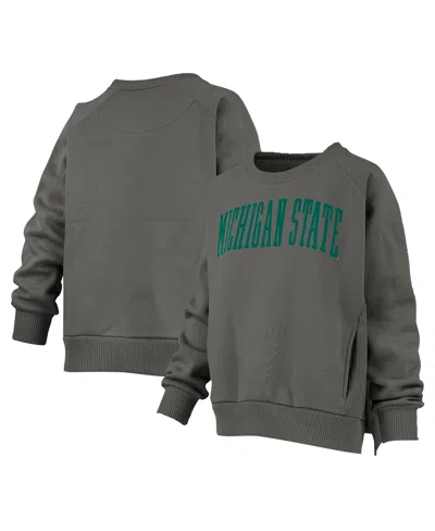 Pressbox Women's Charcoal Michigan State Spartans Pocketed Raglan Pullover Sweatshirt In Gray