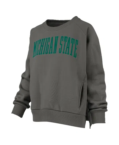 Pressbox Women's Charcoal Michigan State Spartans Pocketed Raglan Pullover Sweatshirt In Gray