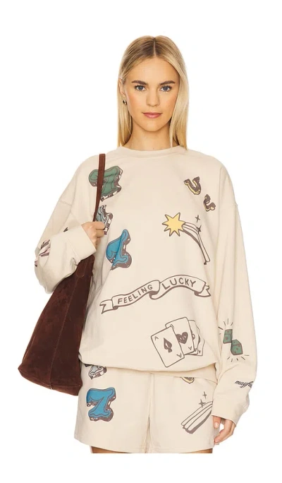 The Mayfair Group Feeling Lucky Reversible Crewneck Graphic Sweatshirt In Neutral