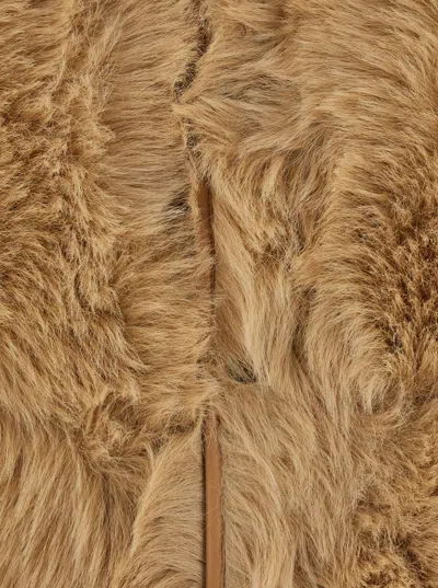 Urbancode Beige Shearling Coat With Round Neck And Front Closure In Faux Fur Woman In Brown