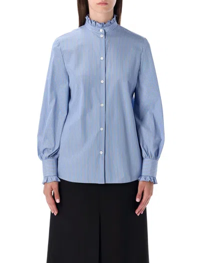 Valentino Light Blue Striped Shirt In Cotton