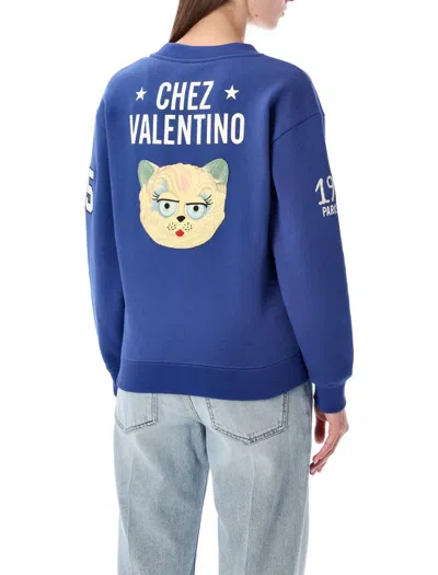 Valentino Blue Cotton "v" College Sweatshirt In Blue