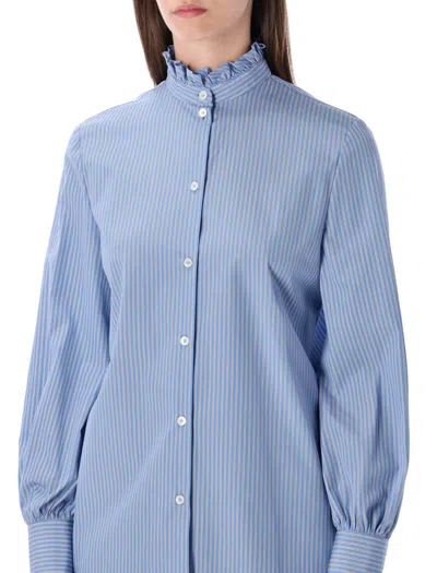 Valentino Light Blue Striped Shirt In Cotton