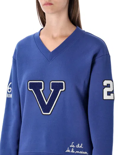 Valentino Blue Cotton "v" College Sweatshirt In Blue