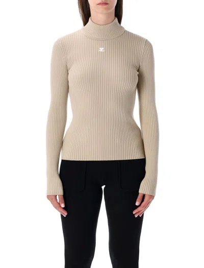Courrèges Courreges Re Edition Ribbed Funnel Neck Sweater In Brown