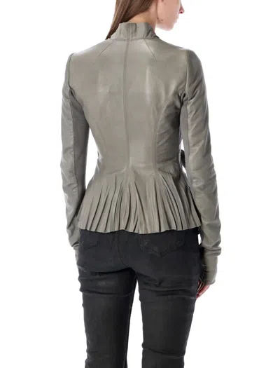 Rick Owens Leather Jacket With Tie Waist And Long Sleeves In Green