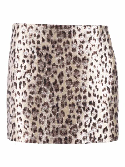 P.a.r.o.s.h Shiny Leopard Print Mini Skirt In Brown