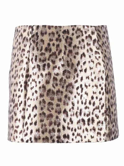 P.a.r.o.s.h Shiny Leopard Print Mini Skirt In Brown
