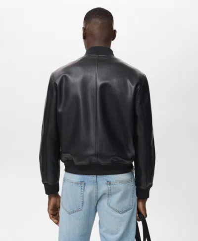 Mango Men's Leather-effect Bomber Jacket In Black