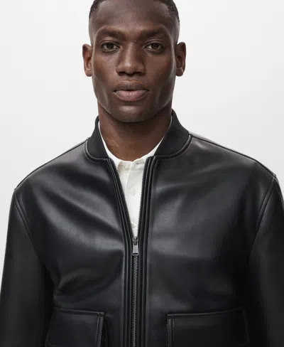 Mango Men's Leather-effect Bomber Jacket In Black