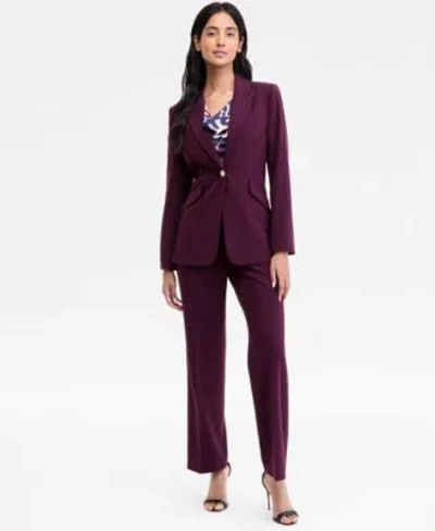 Tahari Asl Single Button Blazer Drape Front Top Flare Pants In Purple