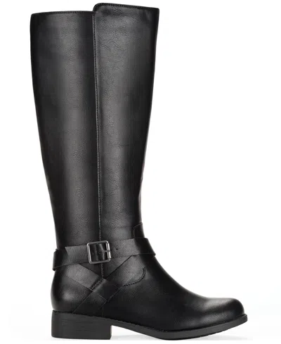 Style & Co Marliee Womens Faux Leather Wide Calf Motorcycle Boots In Black