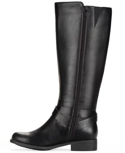 Style & Co Marliee Womens Faux Leather Wide Calf Motorcycle Boots In Black