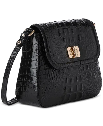 Brahmin Gianna Croc Embossed Leather Crossbody Bag In Black