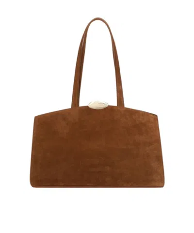 Benedetta Bruzziches Versatile Suede Shoulder Bag With Welt Pocket In Brown
