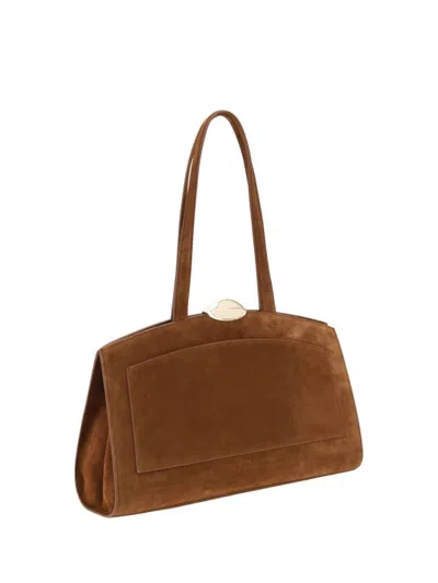 Benedetta Bruzziches Versatile Suede Shoulder Bag With Welt Pocket In Brown