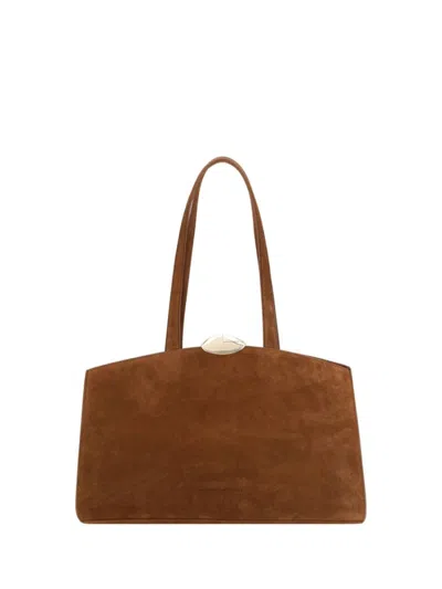 Benedetta Bruzziches Versatile Suede Shoulder Bag With Welt Pocket In Brown