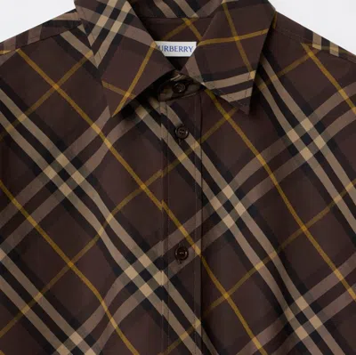 Burberry Long Sleeve Button-down Shirt With Plaid Design In Brown