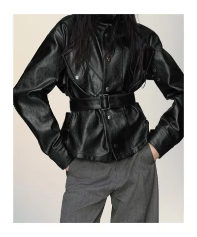 Maison Margiela Womens Black Belted Regular-fit Coated-cotton Jacket