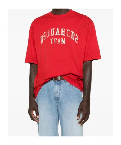 Dsquared2 Crew Neck T-shirt With Print In Red