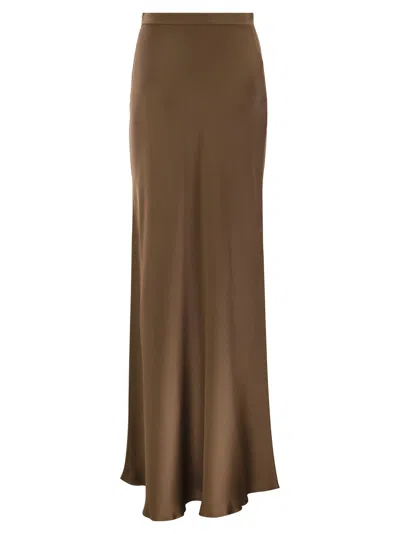 Max Mara Studio Rimini - Flowing Skirt In Envers Satin In Brown