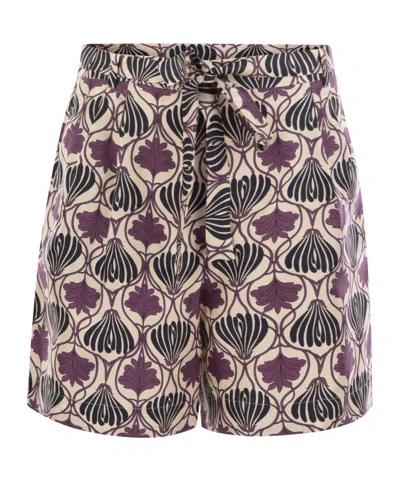 Max Mara Floral Silk Pleated Shorts And Belt In Multi