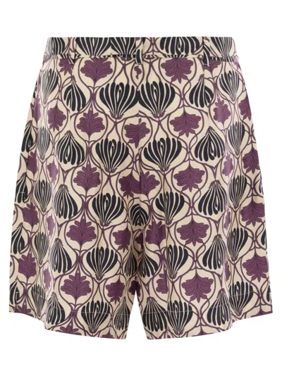 Max Mara Floral Silk Pleated Shorts And Belt In Multi