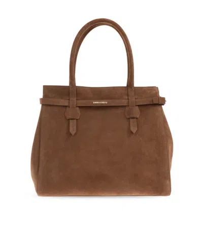 Dsquared2 Medium Suede Tote Bag In Brown
