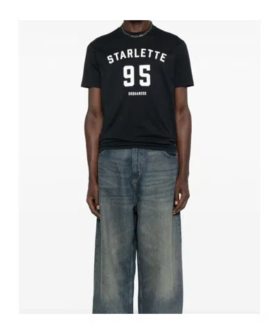 Dsquared2 Printed Black T-shirt With Bold White Details In Black