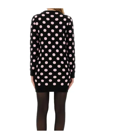 Moschino Long Sleeve Polka Dot Graphic Dress In Black