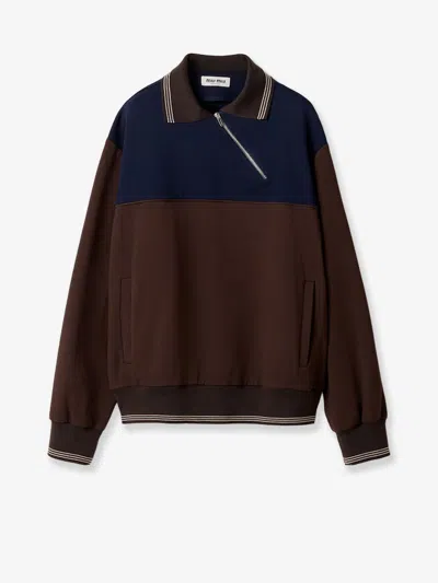 Miu Miu Oversized Two-tone Knit Sweater In Brown