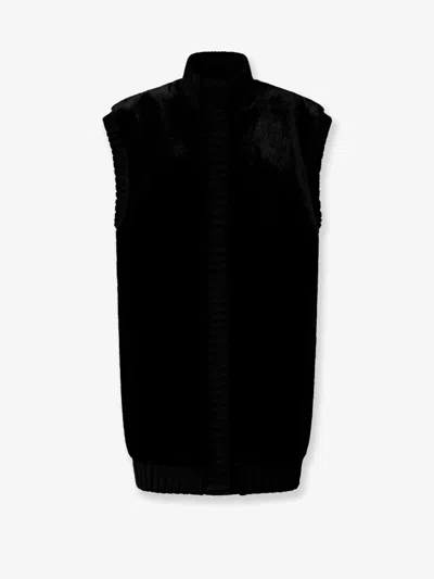 Pinko Genovese Long Faux Fur Vest In Black