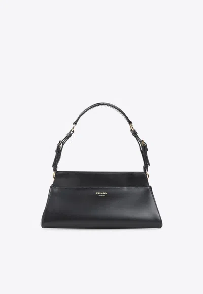 Prada Chic Top Handle Shoulder Bag With Gold Hardware In Black