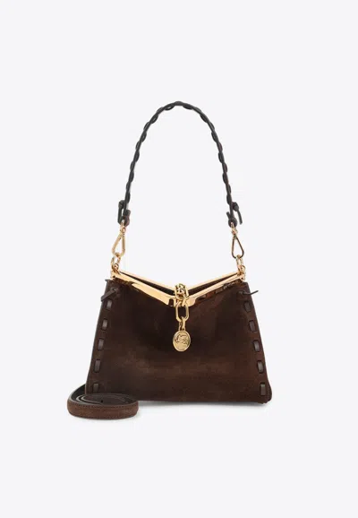 Etro Suede Shoulder Bag Gold Tone Hardware In Brown