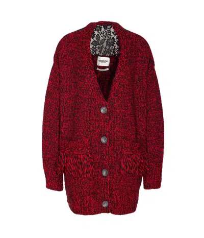 Essentiel Antwerp Lace-insert Button Cardigan In Red